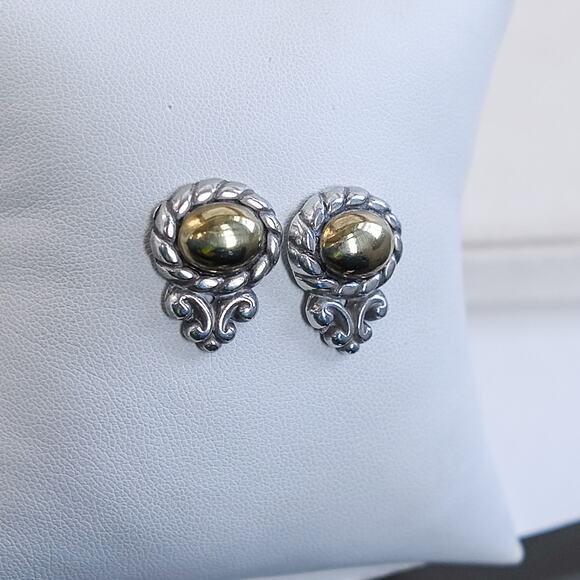 Brighton Moonglow Earrings Post Backs Studs Two Tone Gold Silver Plated Retired - Picture 4 of 6